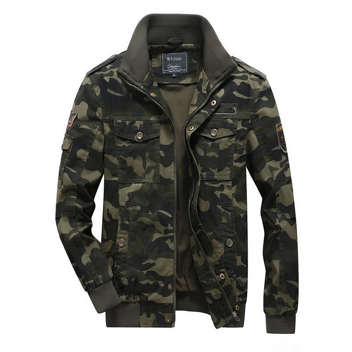 Herren Camo-Utility-Bomberjacke mit Stehkragen, Mehrfach-Taschen und Rippbündchen Echoarchiv