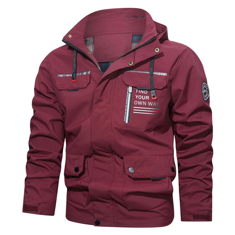 Herren wasserabweisende Kapuzen-Fieldjacke mit Brustreißverschluss und Multifunktions-Taschen Echo Archiv