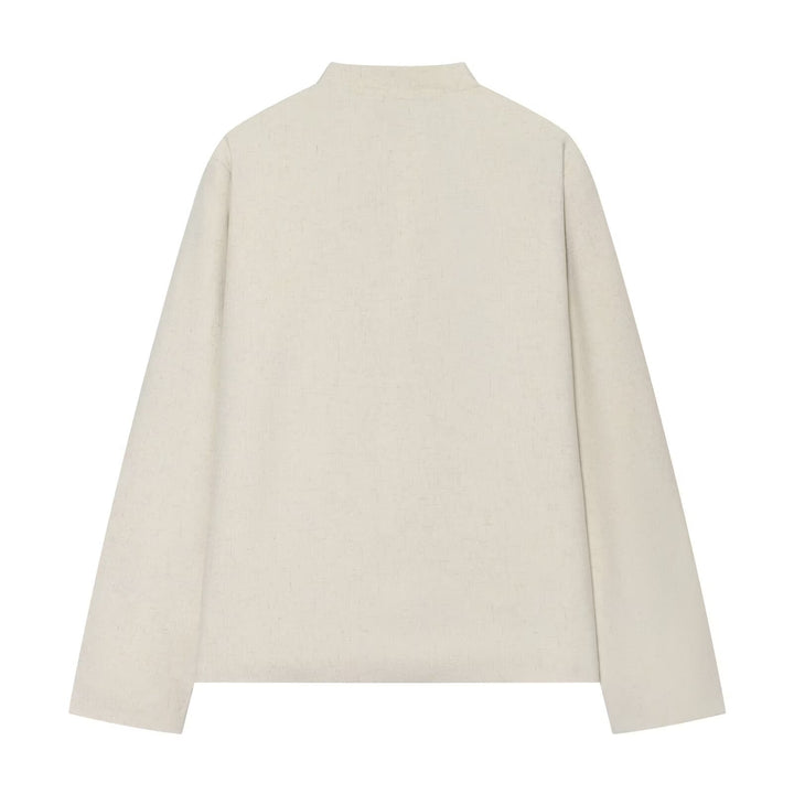 Damen Boxy-Cropped Leinenjacke mit Stehkragen und Froschverschlüssen Echo Archiv