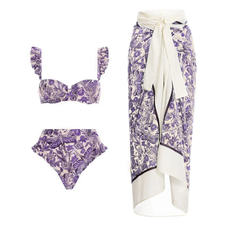 Damen Bikiniset mit schickem Wickelrock und verspieltem Rüschendesign Echo Archiv