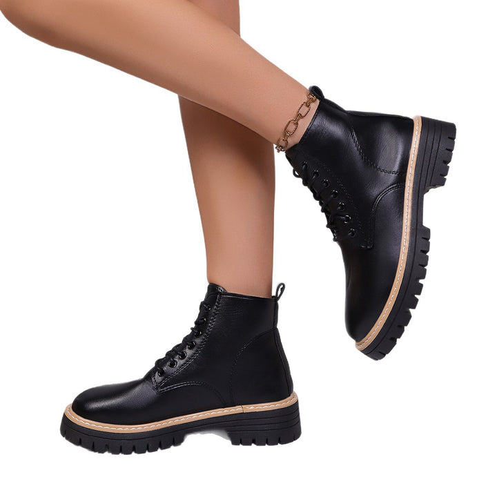 Damen Schnür-Boots mit profilierter Gummisohle und kontrastierender Ziernaht Echoarchiv