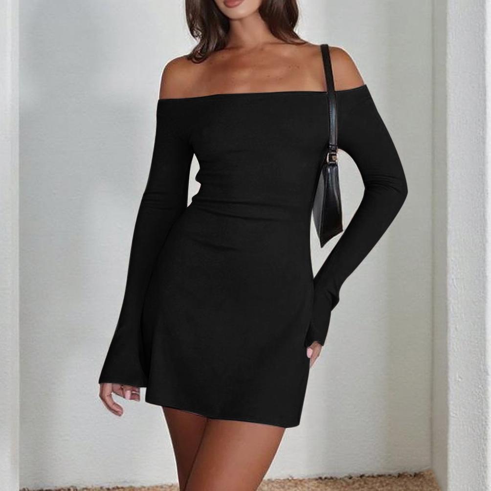 Damen elegantes schulterfreies Minikleid mit langen Ärmeln und figurbetontem Schnitt Echo Archiv