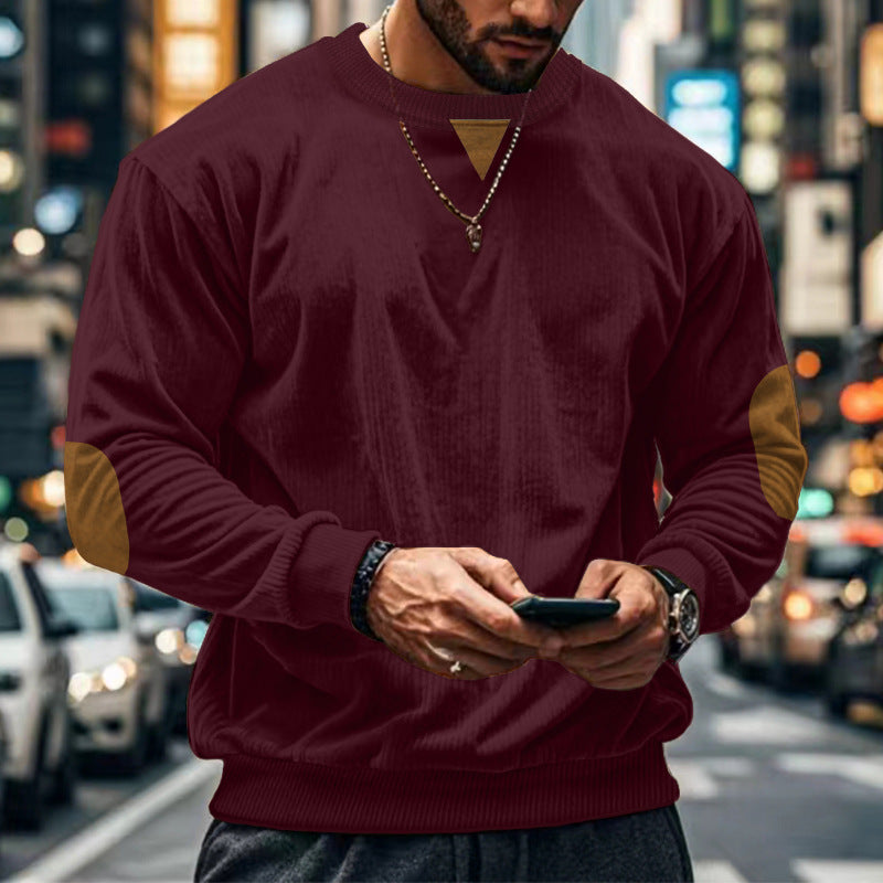 Herren gemütlicher Rundhals Pullover mit Ellbogenpatches Echoarchiv