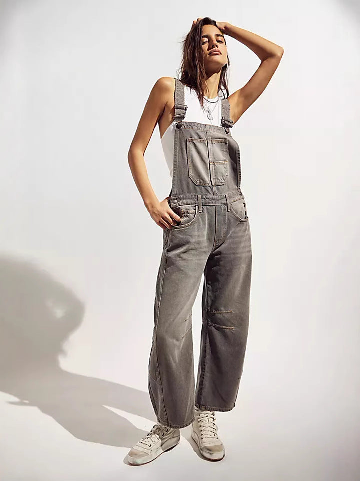 Damen Latzhose Im Lässigen Oversized-Stil mit Praktischen Taschen und Modischen Akzenten Echoarchiv