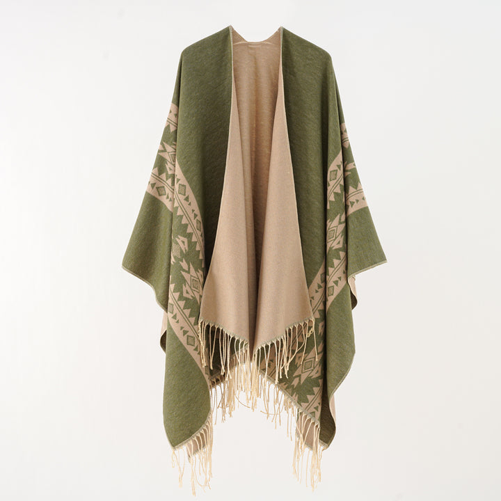 Damen Oversize-Poncho mit Fransen und Jacquardmuster – Avérine