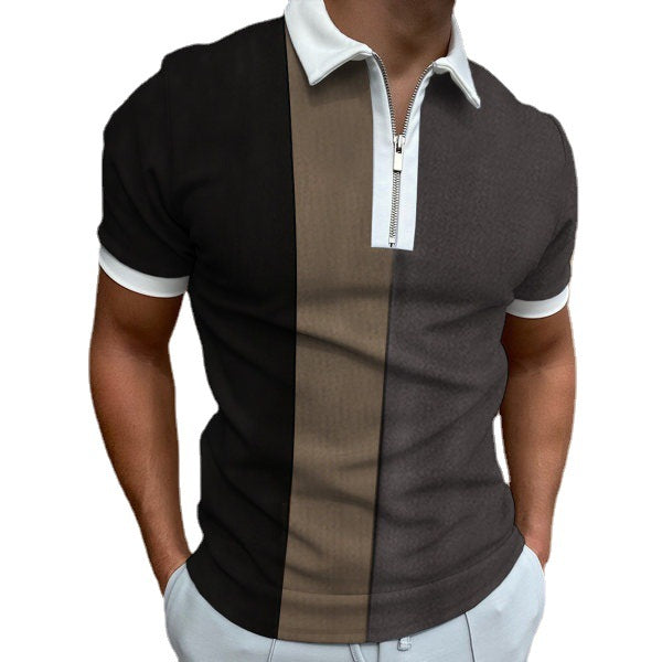 Herren Kurzarm Poloshirt mit modernem Reißverschluss und kontrastierenden Akzenten Echoarchiv