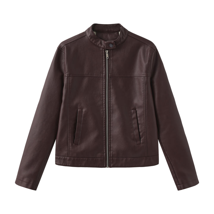 Herren nan minimalistische Kunstlederjacke mit Stehkragen, Metallreißverschluss und eingearbeiteten Seitentaschen Echo Archiv