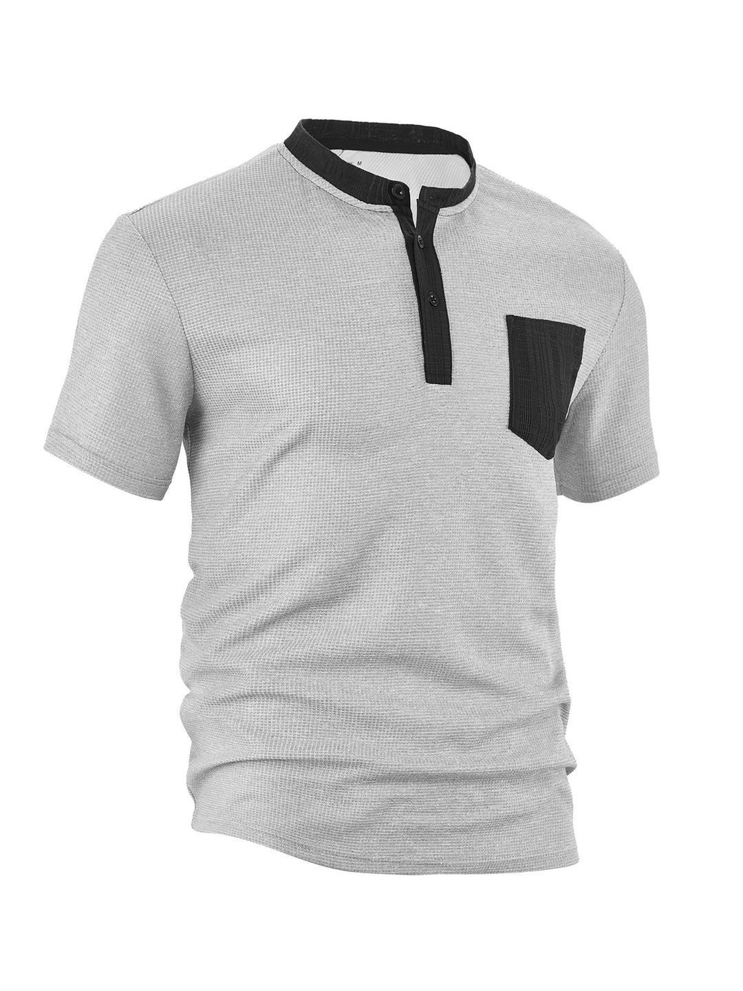 Herren modisches Kurzarm-Henley-Shirt mit strukturierter Oberfläche und praktischer Brusttasche Echoarchiv