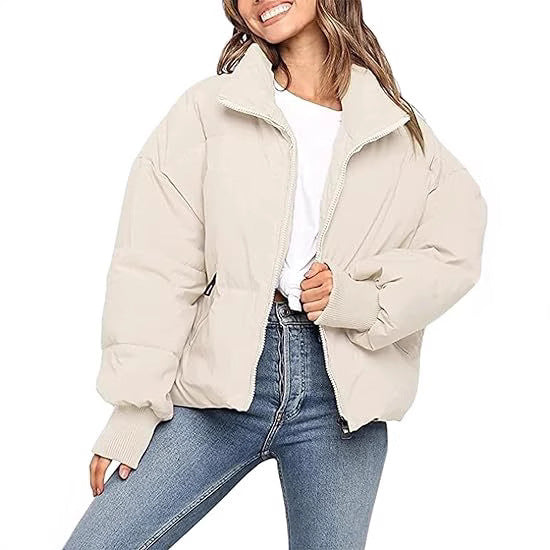 Damen Kurz geschnittene Stepp-Winterjacke mit Stehkragen, Reißverschluss und Rippbündchen Echo Archiv