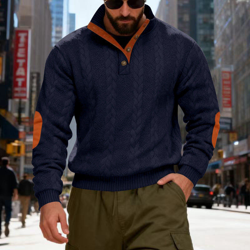 Herren gestrickter Pullover mit Kontrastdetails und modernem Knopfverschluss Echoarchiv