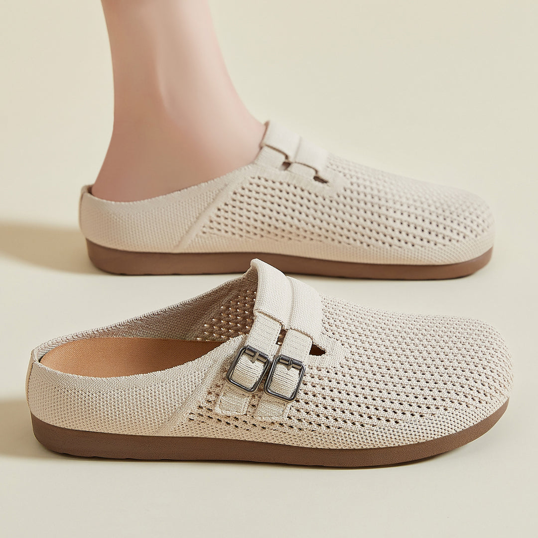 Damen nan gestrickter Clog-Mule mit doppelter Metallschnalle, atmungsaktivem 3D-Strickoberteil und ergonomischem Memory-Fußbett Echo Archiv
