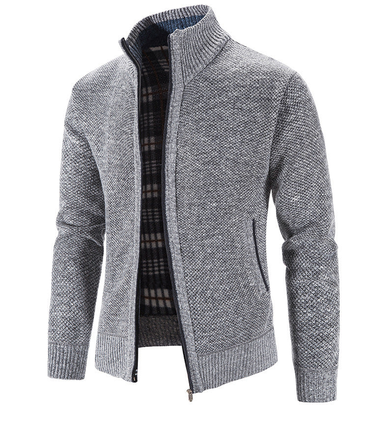Herren Strickjacke mit strukturiertem Muster und hohem Stehkragen Echoarchiv