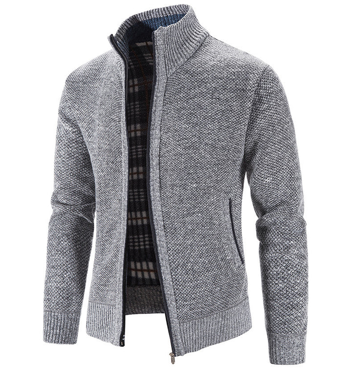 Herren Strickjacke mit strukturiertem Muster und hohem Stehkragen Echoarchiv