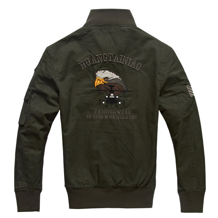 Herren nan Field‑Bomberjacke im Pilotenstil mit gestickten Emblemen, Rippenkragen und multifunktionaler Ärmeltasche Echo Archiv