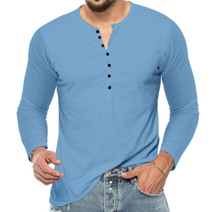 Herren Langarm-Henley-Shirt mit modischem Knopfdesign Echoarchiv