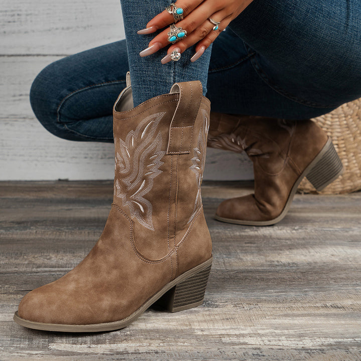 Damen Western-Boots im Vintage-Stil mit Stickerei, Schlupfprofil und leichtem Blockabsatz Echo Archiv