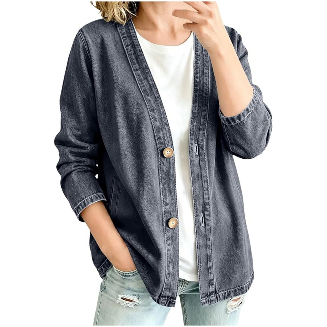 Damen lässige Oversize-Denimjacke mit Knopfleiste und Kimono-Schnitt Echo Archiv
