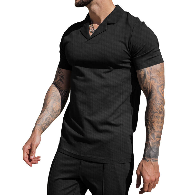 Herren Kurzarm Hemd mit klassischem Henley-Ausschnitt und strukturierter Oberflächenbeschaffenheit Echoarchiv