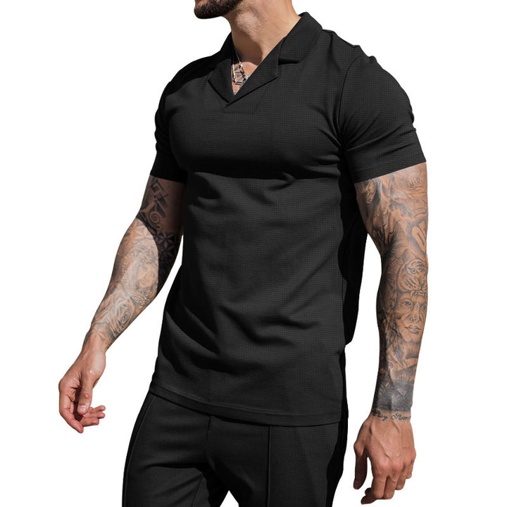 Herren Kurzarm Hemd mit klassischem Henley-Ausschnitt und strukturierter Oberflächenbeschaffenheit Echoarchiv