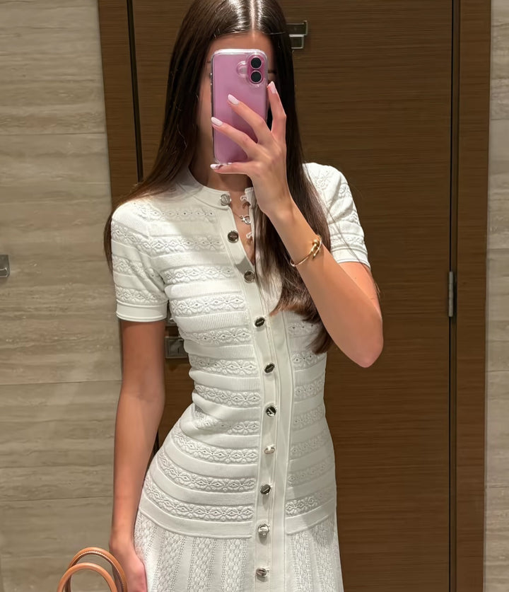 Damen elegantes Strickkleid mit durchgehendem Knopfverschluss Echo Archiv