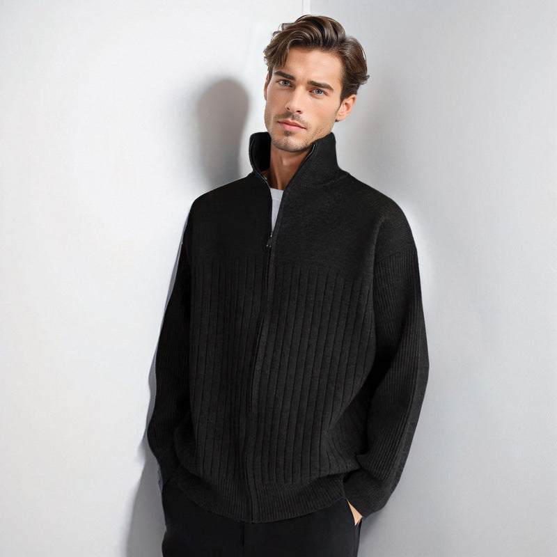 Herren Halbzip-Strickpullover mit hohem Stehkragen und breitem Rippenmuster Echoarchiv