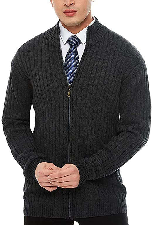 Herren Feinstrick-Cardigan mit durchgehendem Reißverschluss, Stehkragen und markanter Rippenstruktur Echo Archiv
