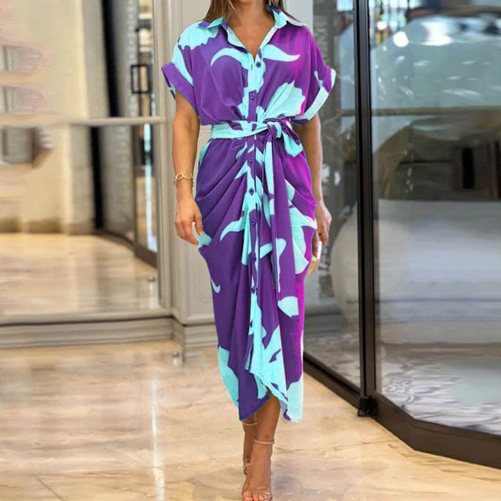 Damen nan Drapiertes Hemdmidikleid mit Taillenbindegürtel, seitlicher Drapage und Knopfleiste Echo Archiv