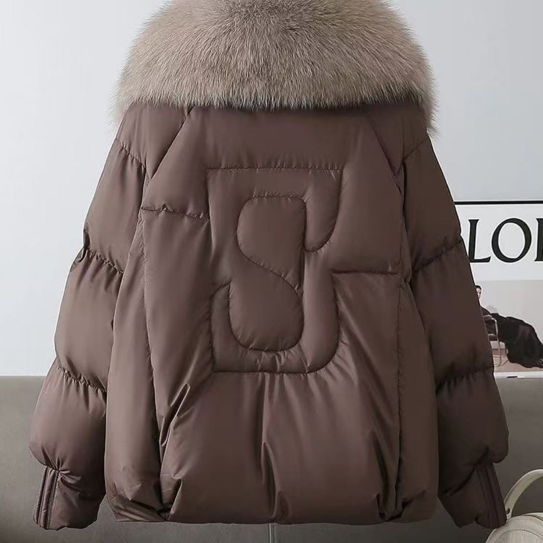 Damen nan kurze wattierte Steppjacke mit voluminösem Kunstfellkragen und Taillenzug Echo Archiv