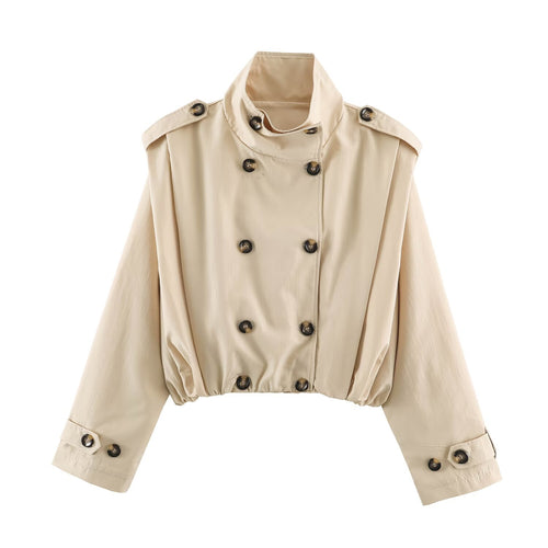 Damen Cropped-Trenchjacke im Blousonstil mit Stehkragen und doppelreihiger Knopfleiste Echoarchiv