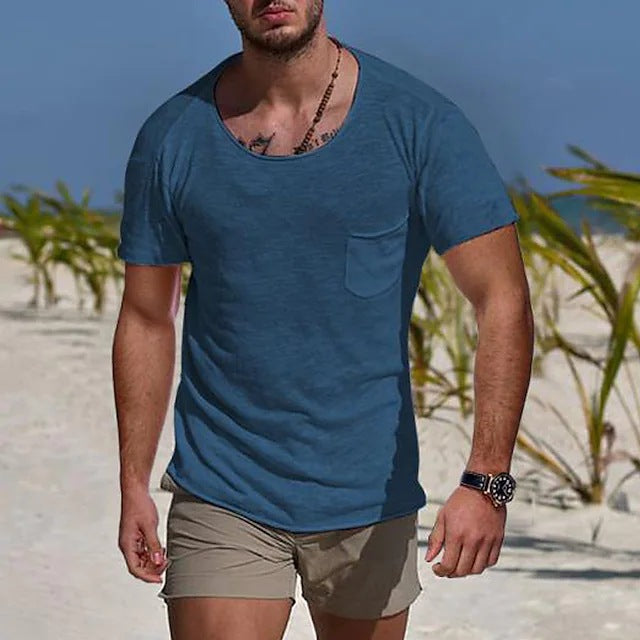 Herren lässiges Rundhalsshirt mit Brusttasche und modernem Schnitt Echoarchiv