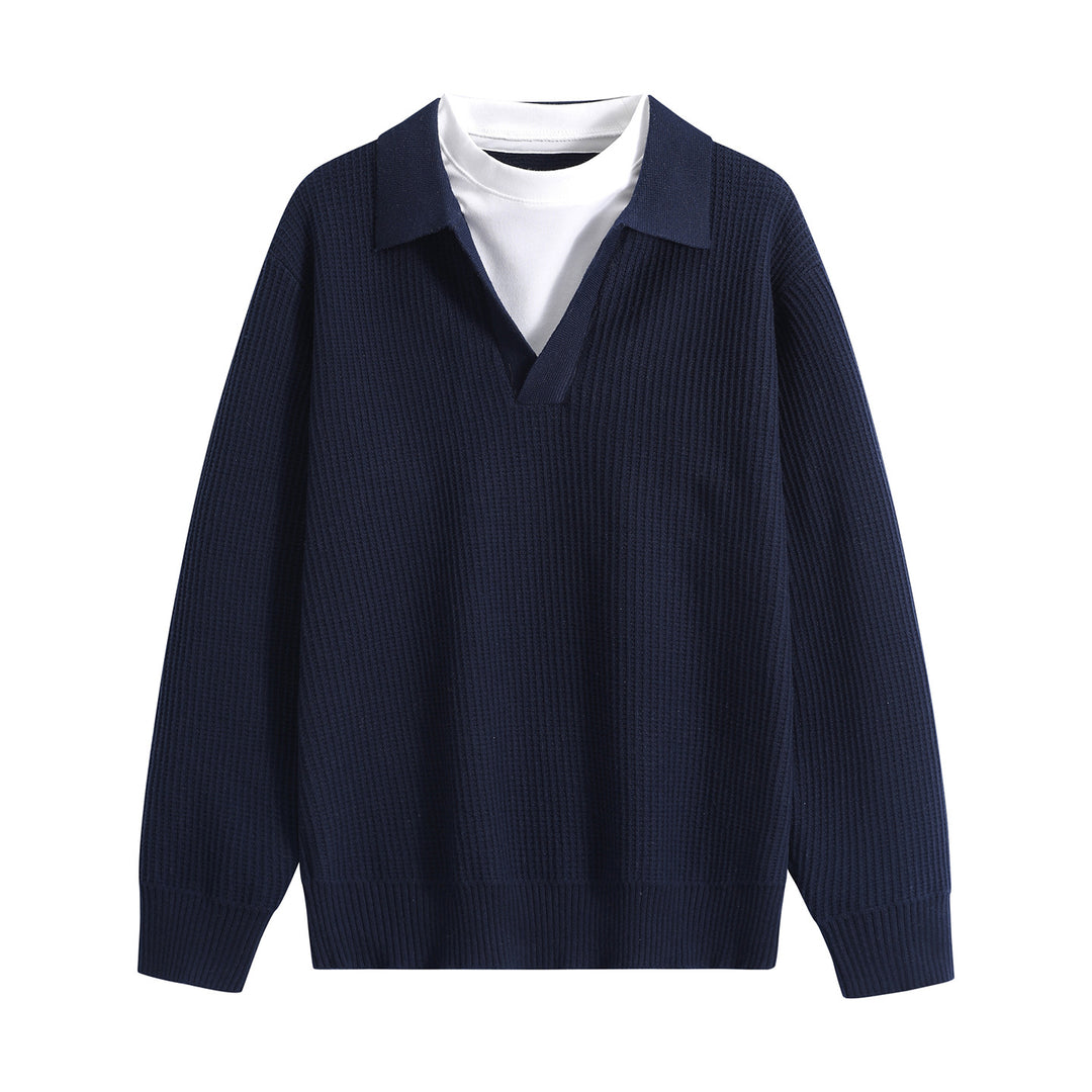 Damen Grobstruktur-Pullover mit Polokragen und V-Ausschnitt Echoarchiv