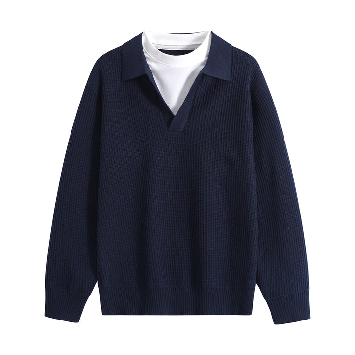 Damen Grobstruktur-Pullover mit Polokragen und V-Ausschnitt Echoarchiv