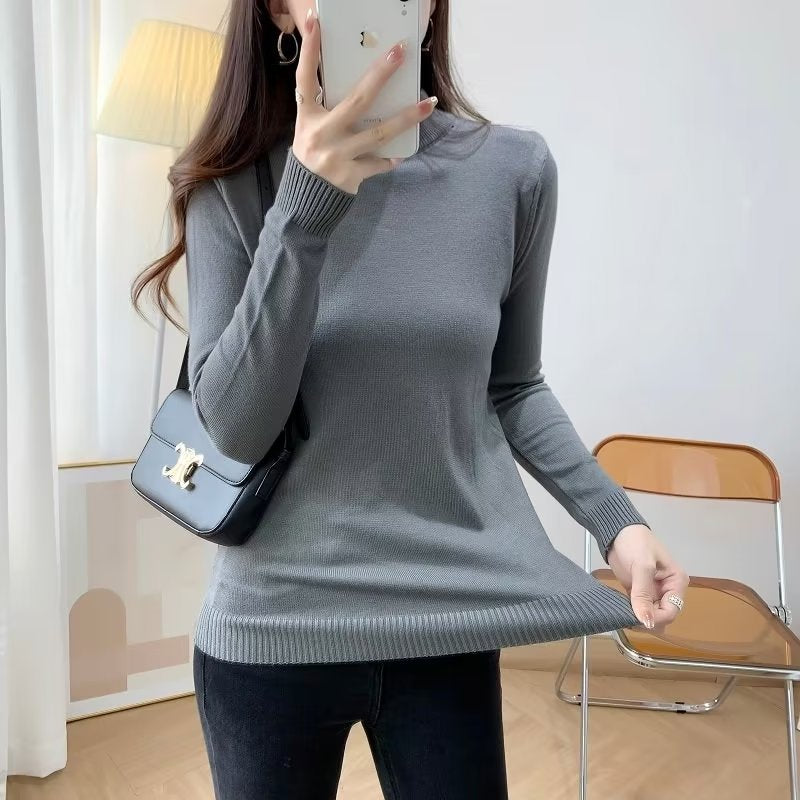 Damen Feiner Langarm-Feinstrickpullover mit schmalem Stehkragen und gerippten Bündchen Echoarchiv