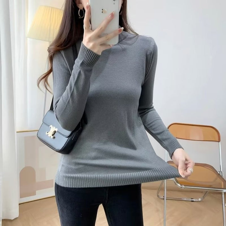 Damen Feiner Langarm-Feinstrickpullover mit schmalem Stehkragen und gerippten Bündchen Echoarchiv