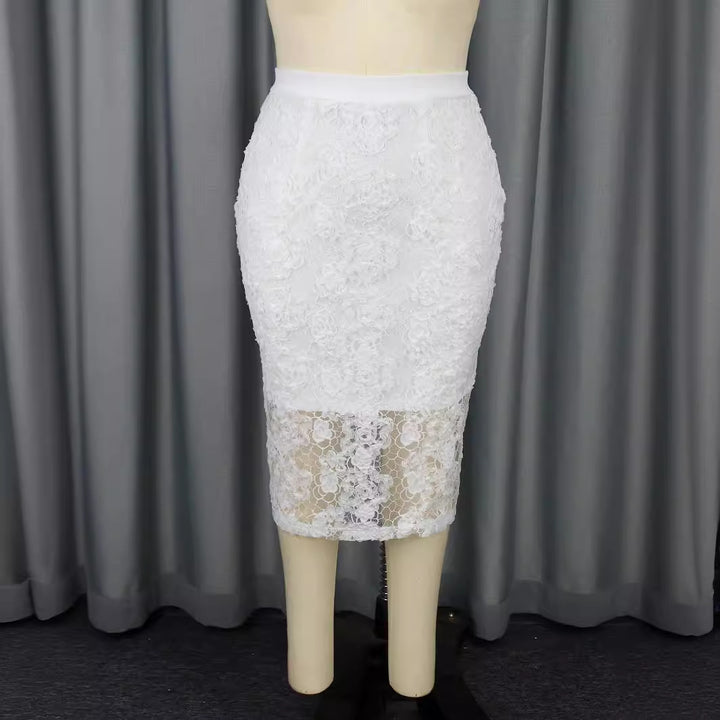 Damen Eleganter Spitzenrock mit floralen Details Echo Archiv