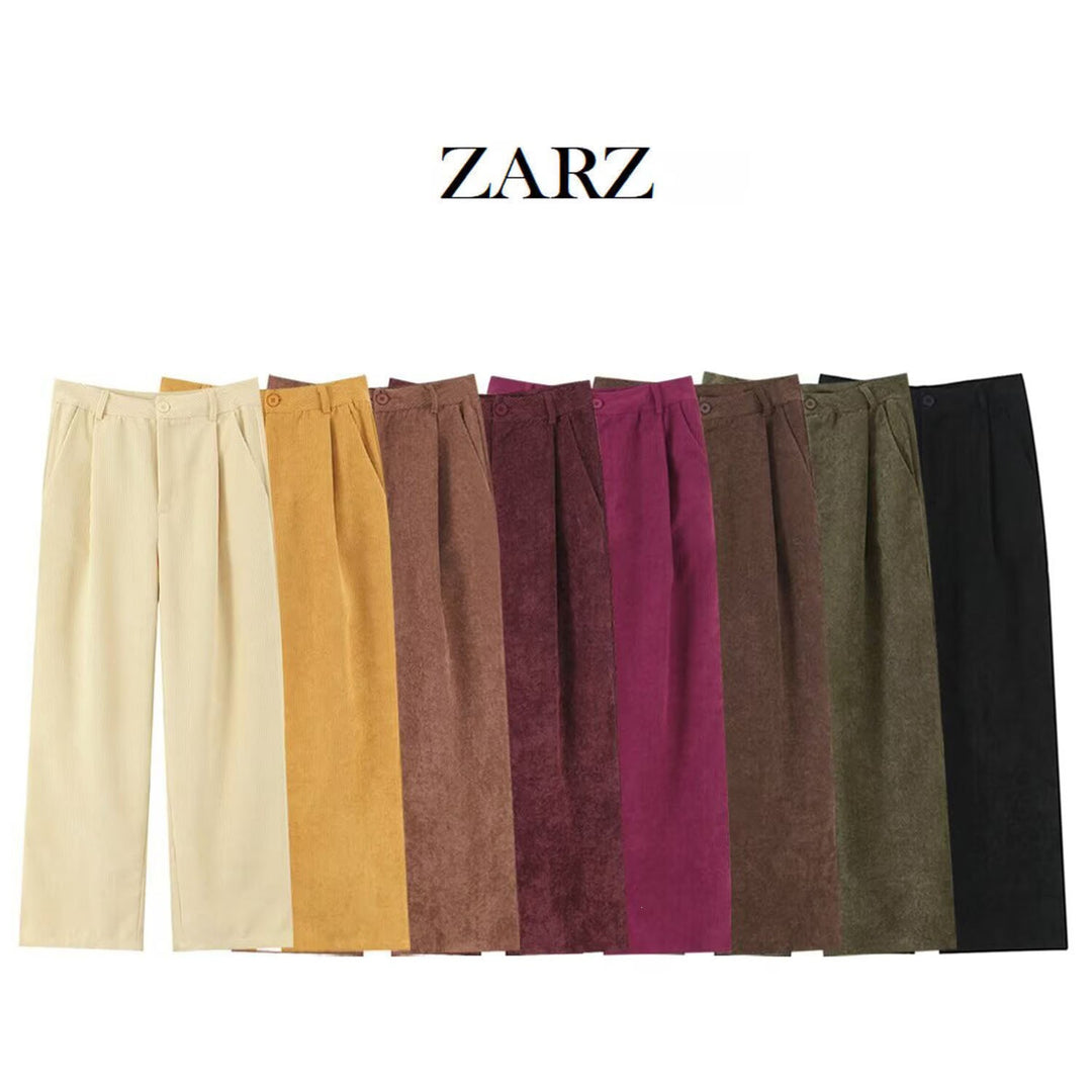 Damen Hochtaillierte Cordhose mit weitem Bein und Bundfalten Echo Archiv