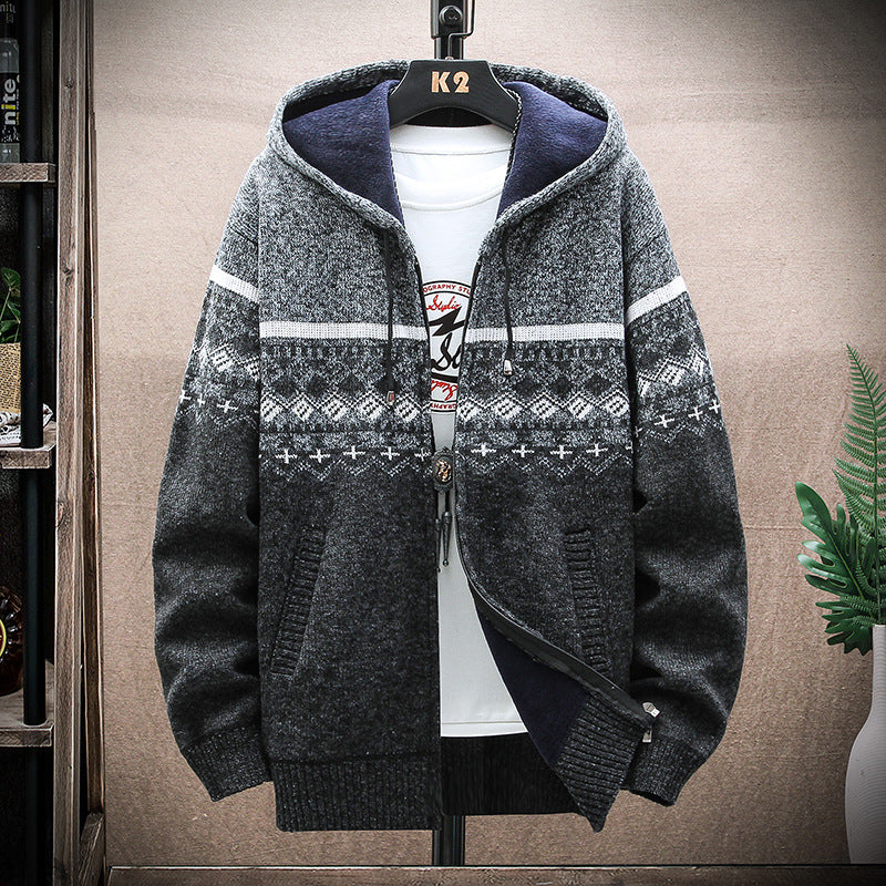 Herren Kapuzen-Strickzipjacke mit Norweger-Jacquard und weichem Futter Echo Archiv
