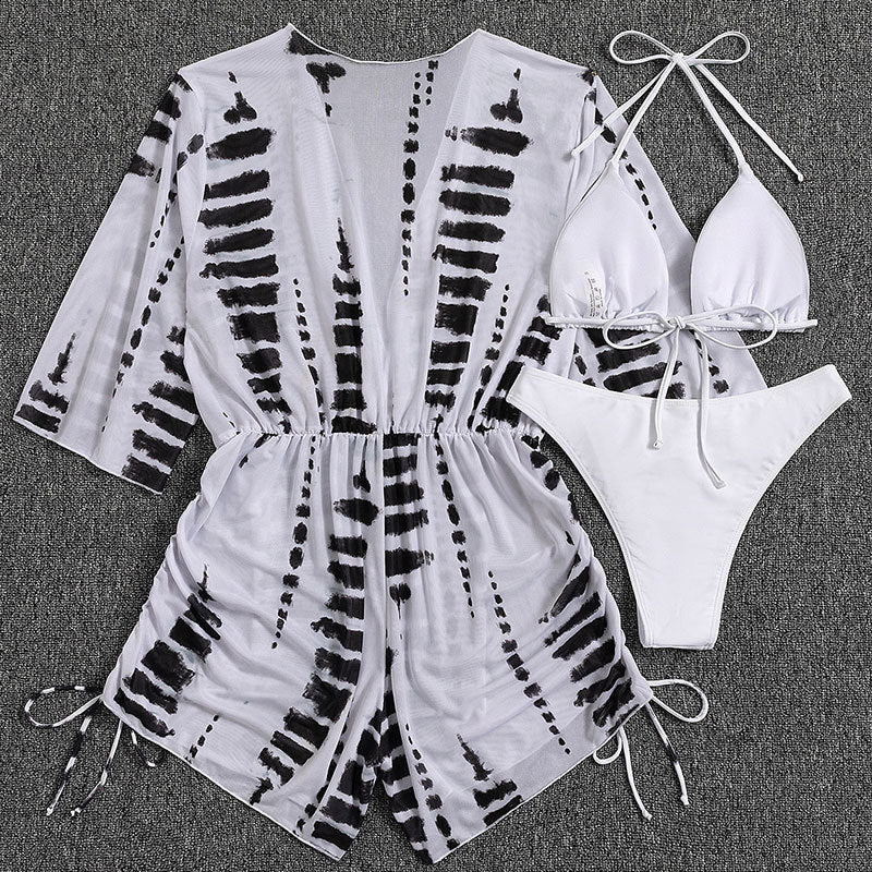 Damen Strandkleid mit tiefem V-Ausschnitt und verstellbaren Rüschendetails Echo Archiv