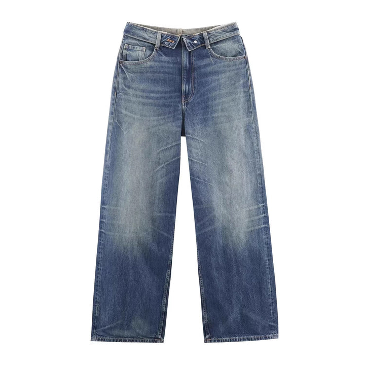 Damen Weite Destroyed-Jeans mit hoher Taille und geradem Bein Echo Archiv