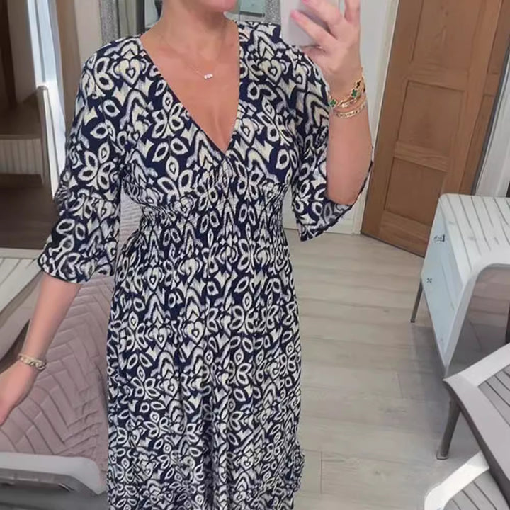 Damen Maxikleid mit V-Ausschnitt und weit ausgestellten Ärmeln Echo Archiv