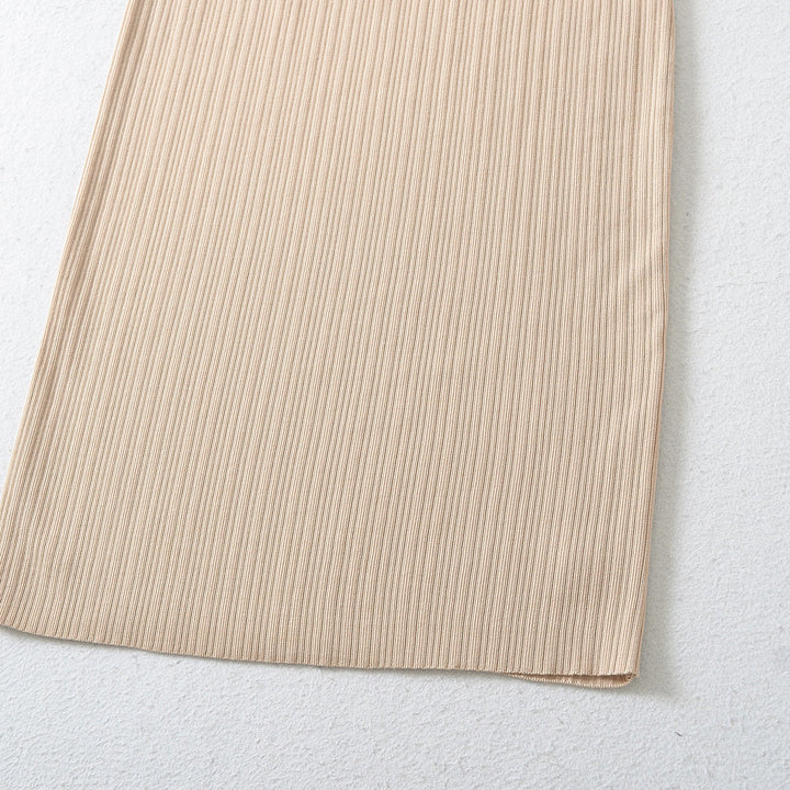 Damen Geripptes Midikleid mit quadratischem Ausschnitt und dreiviertelärmeln Echoarchiv