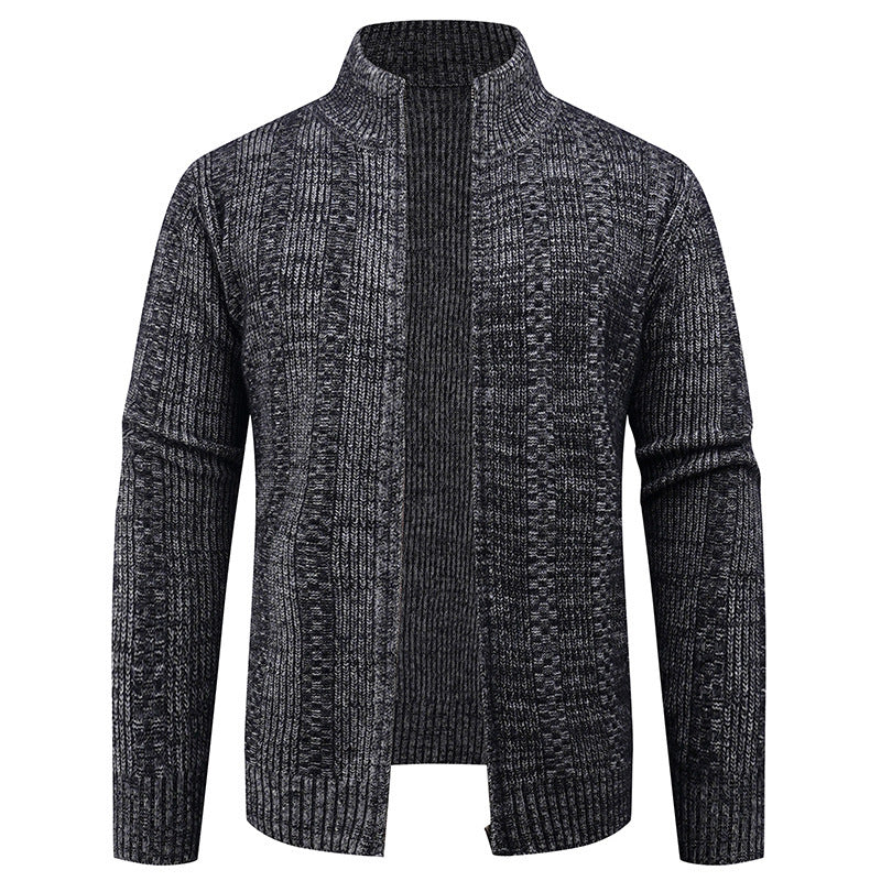 Herren Strickjacke mit strukturierter Oberfläche und hohem Kragen Echoarchiv