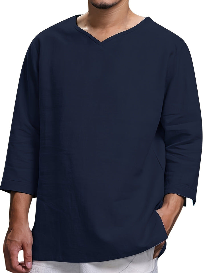 Herren Lässiges Langarmshirt mit V-Ausschnitt und praktischen Seitentaschen Echoarchiv