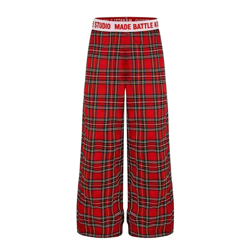 Damen Weite Lounge-Hose mit Karomuster und elastischem Logobund Echoarchiv