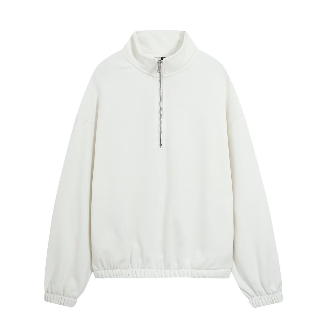 Damen Oversize Pullover mit Halbzip‑Stehkragen, elastischem Saum und überschnittenen Ärmeln Echoarchiv
