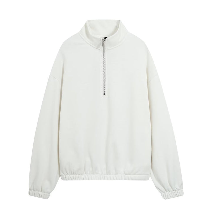 Damen Oversize Pullover mit Halbzip‑Stehkragen, elastischem Saum und überschnittenen Ärmeln Echoarchiv