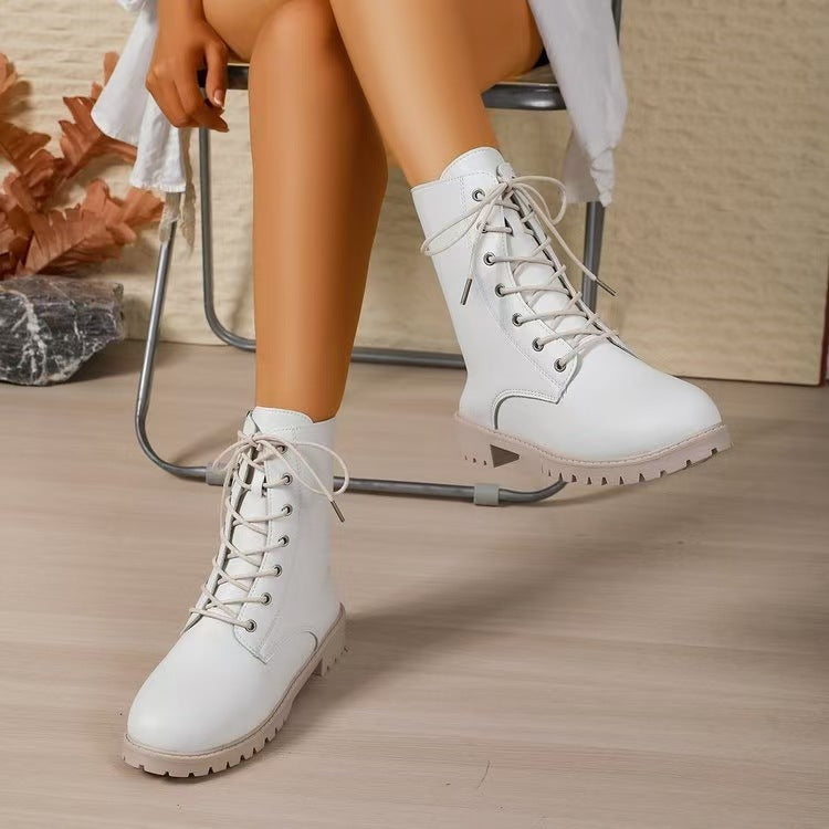 Damen Schnürstiefel mit seitlichem Reißverschluss und profilierter Gummilaufsohle – Lioré