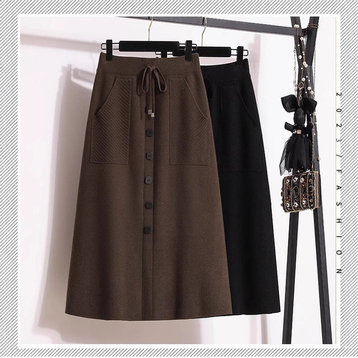 Damen Eleganter Midirock mit praktischen Taschen und Knopfdetails – Rosévia