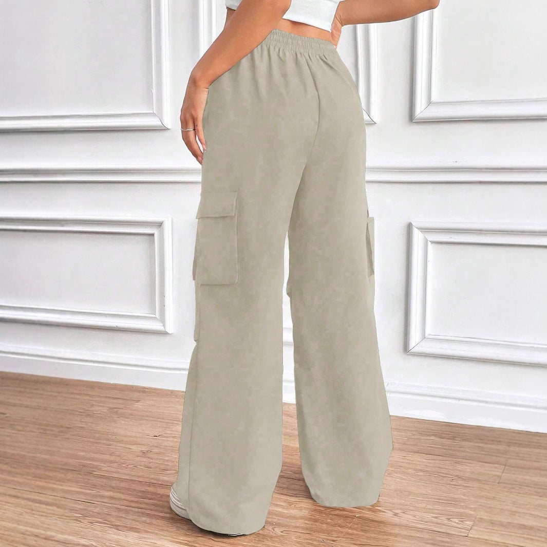 Damen Weite High‑Waist Cargo‑Hose mit Elastikbund und großen Klappentaschen – Avélisse