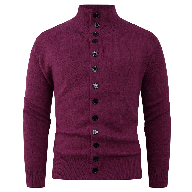 Herren Strickjacke mit modernem Stehkragen und Knopfverschluss Echoarchiv